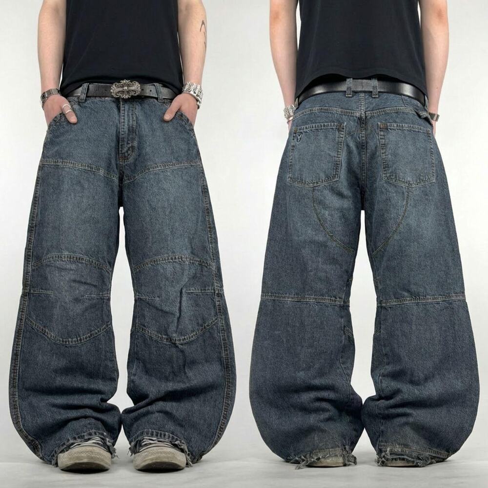 Vintage y2k distressed faded archive baggy dark wash skater jeans